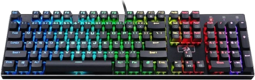 RGB mechanikus billentyűzet világító gombokkal. Betűk, számok és funkciógombok láthatók.