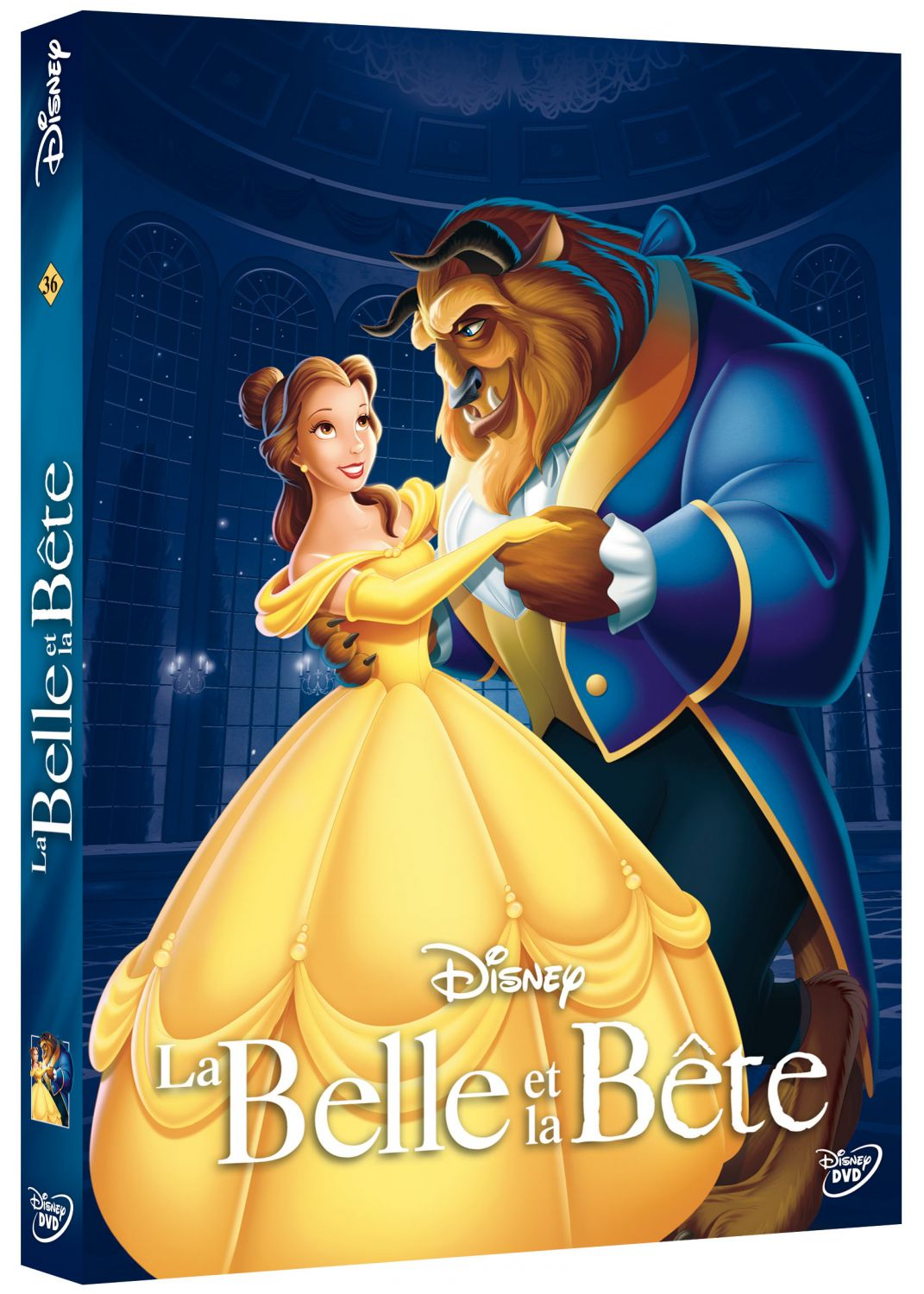 DVD-hoes van Disney's Belle en het Beest. Belle en het Beest dansen.