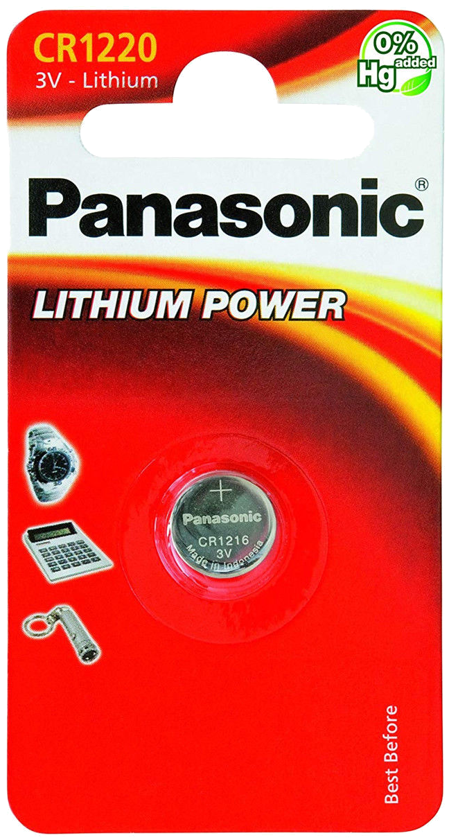 Un emballage de batterie. Il a une palette de couleurs rouge et blanche. Il y a du texte dessus.