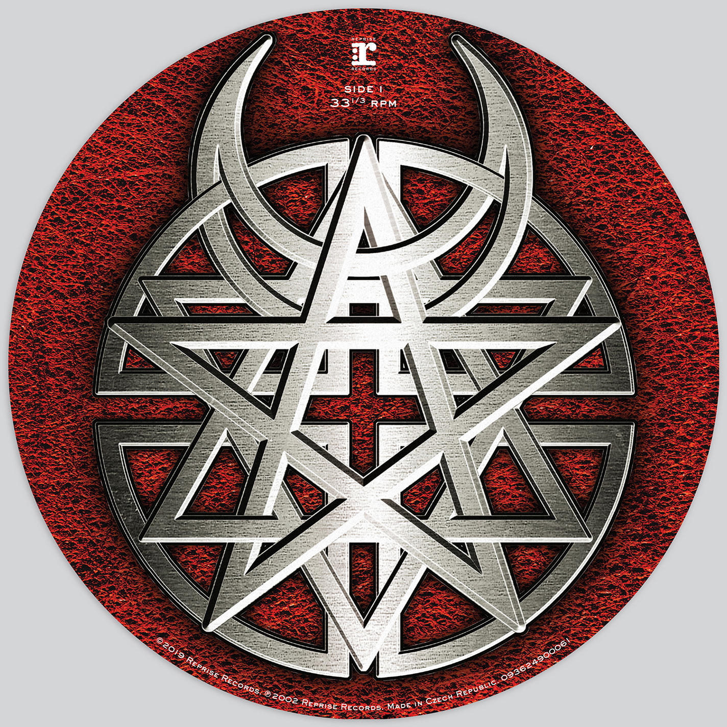Disturbed-Albumcover: roter Hintergrund, Metall-Logo und Stern.