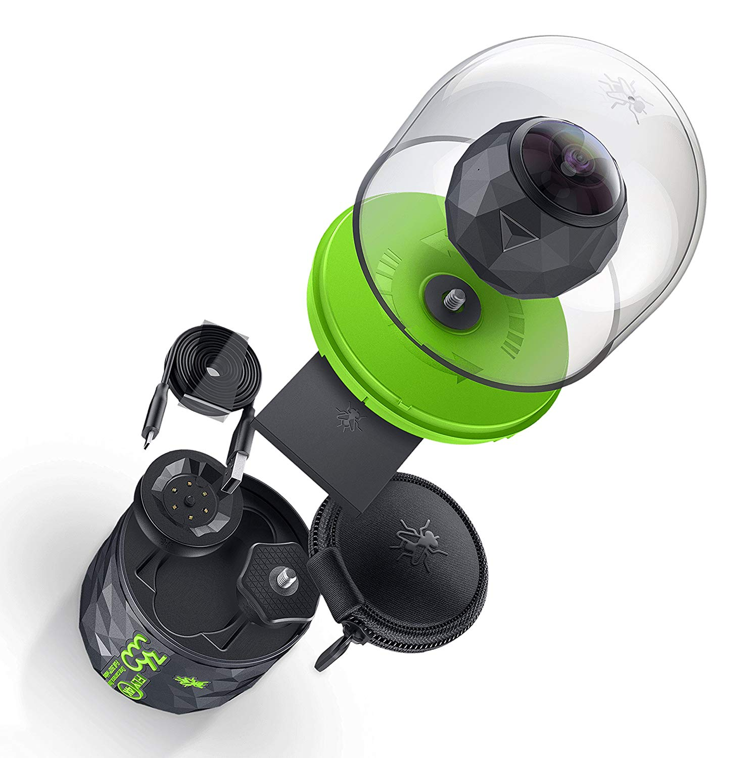Cámara deportiva - NK 360Fly 4K, Sensor CMOS 12 MP, Vídeo 4K 360º, Zoom digital 4x, Wi-Fi, IP67, Negro