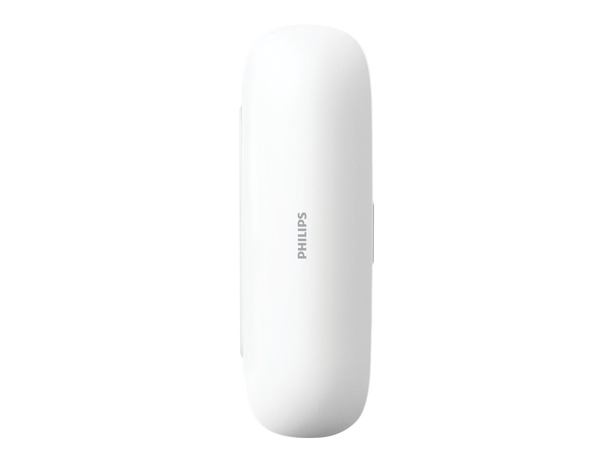 Ein weißes, oval geformtes Gerät mit vertikal geschriebenem 'PHILIPS'. Es hat glatte, abgerundete Kanten.