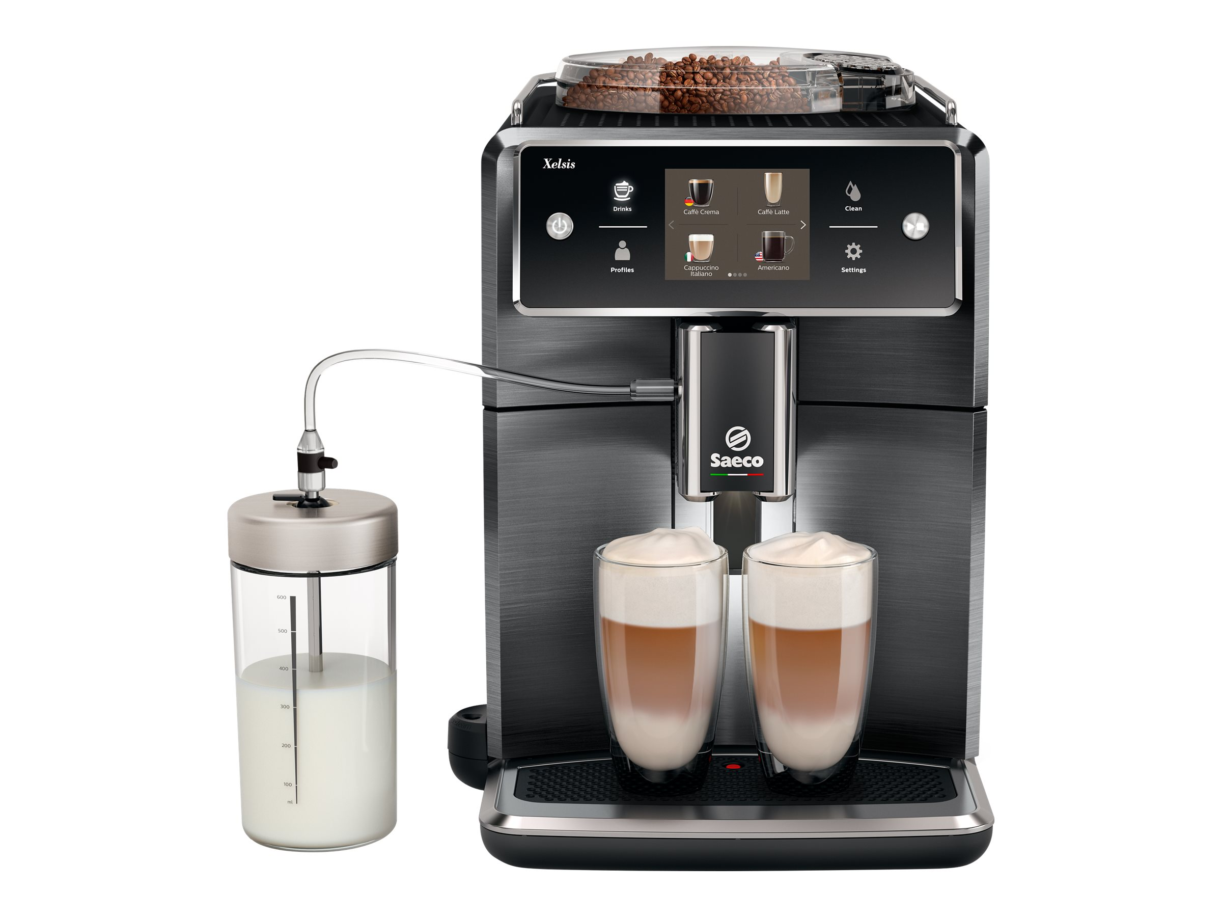 SAECO Xelsis SM7786 - Kaffeevollautomat mit Cappuccinatore - Titan / Edelstahl Kaffeevollautomat (Titan / Edelstahl, Ja, 15 bar, integrierter Milchbehälter)