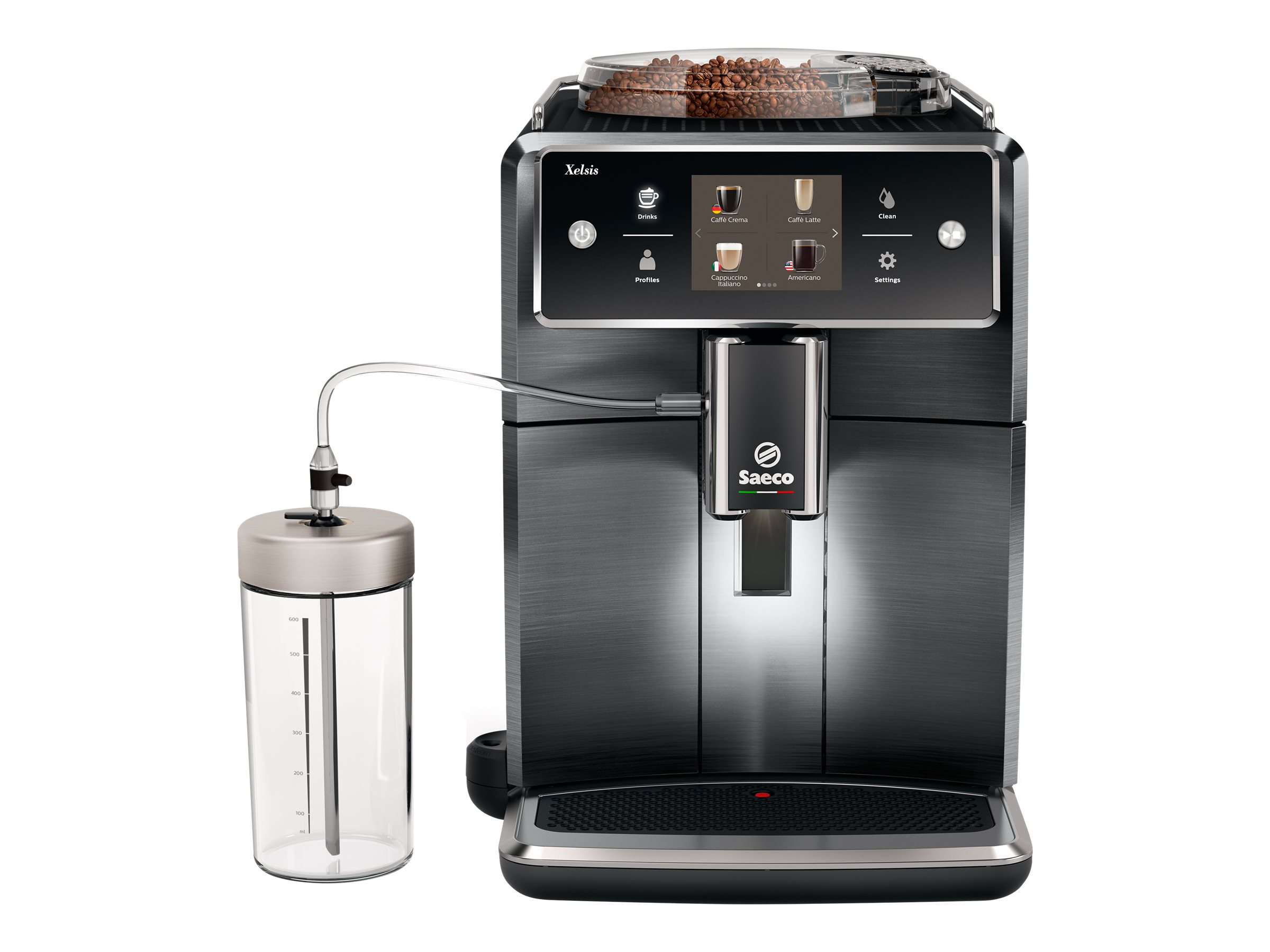 SAECO Xelsis SM7786 - Kaffeevollautomat mit Cappuccinatore - Titan / Edelstahl Kaffeevollautomat (Titan / Edelstahl, Ja, 15 bar, integrierter Milchbehälter)