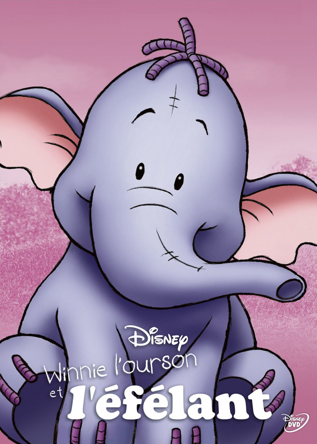 Disney DVD-hoes van Winnie de Poeh en een olifant. De achtergrond is roze.