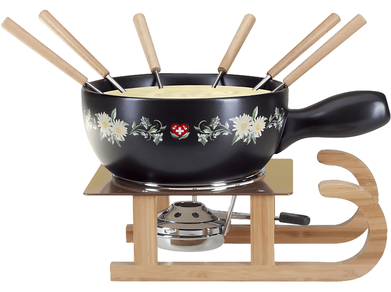 NOUVEL Schlitten-Blumenwiese - Käsefondue-Set (Schwarz)