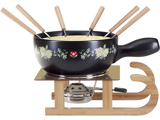 NOUVEL Schlitten-Blumenwiese - Käsefondue-Set (Schwarz)