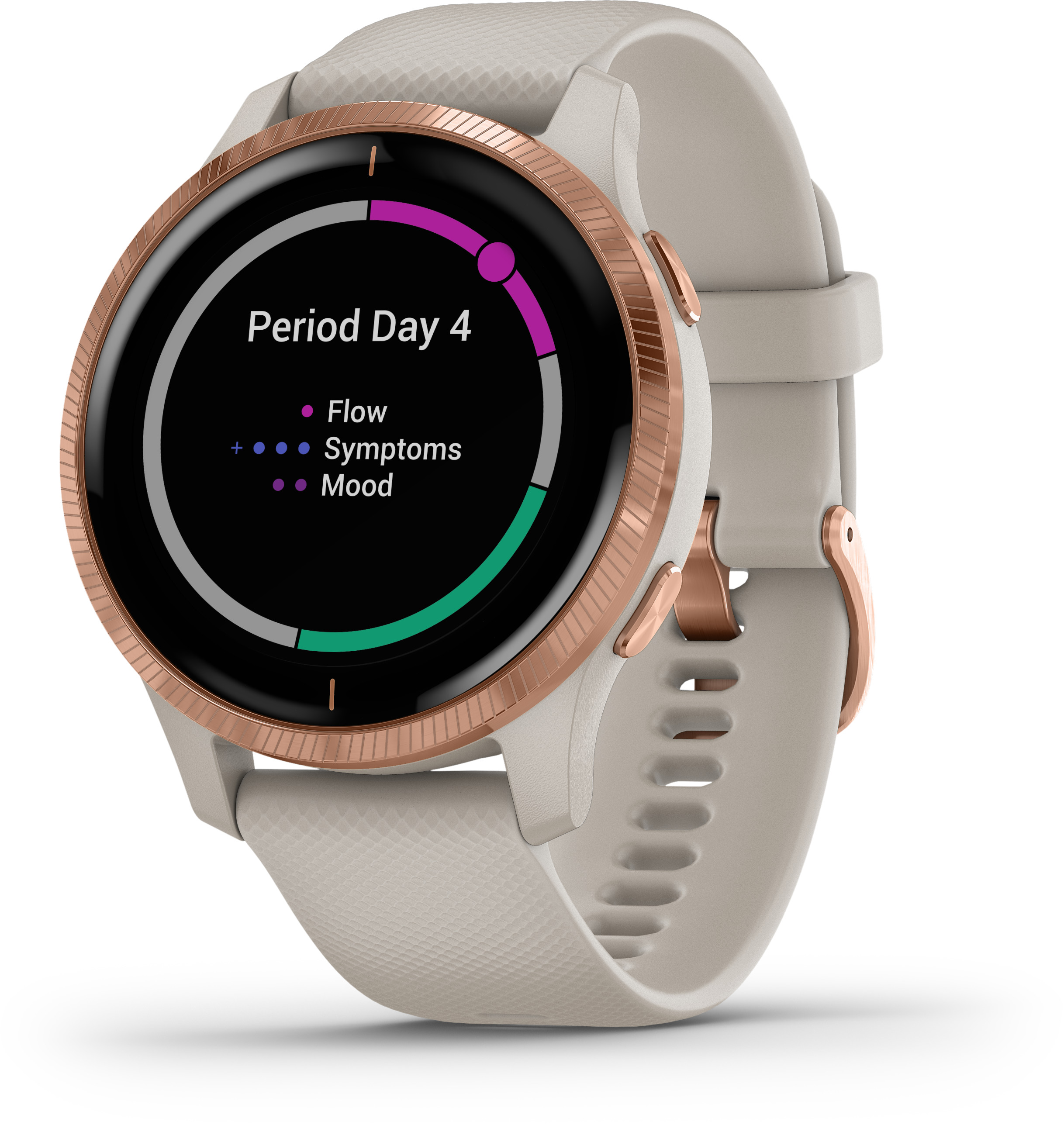 Eine silberne Smartwatch mit grünem Armband.