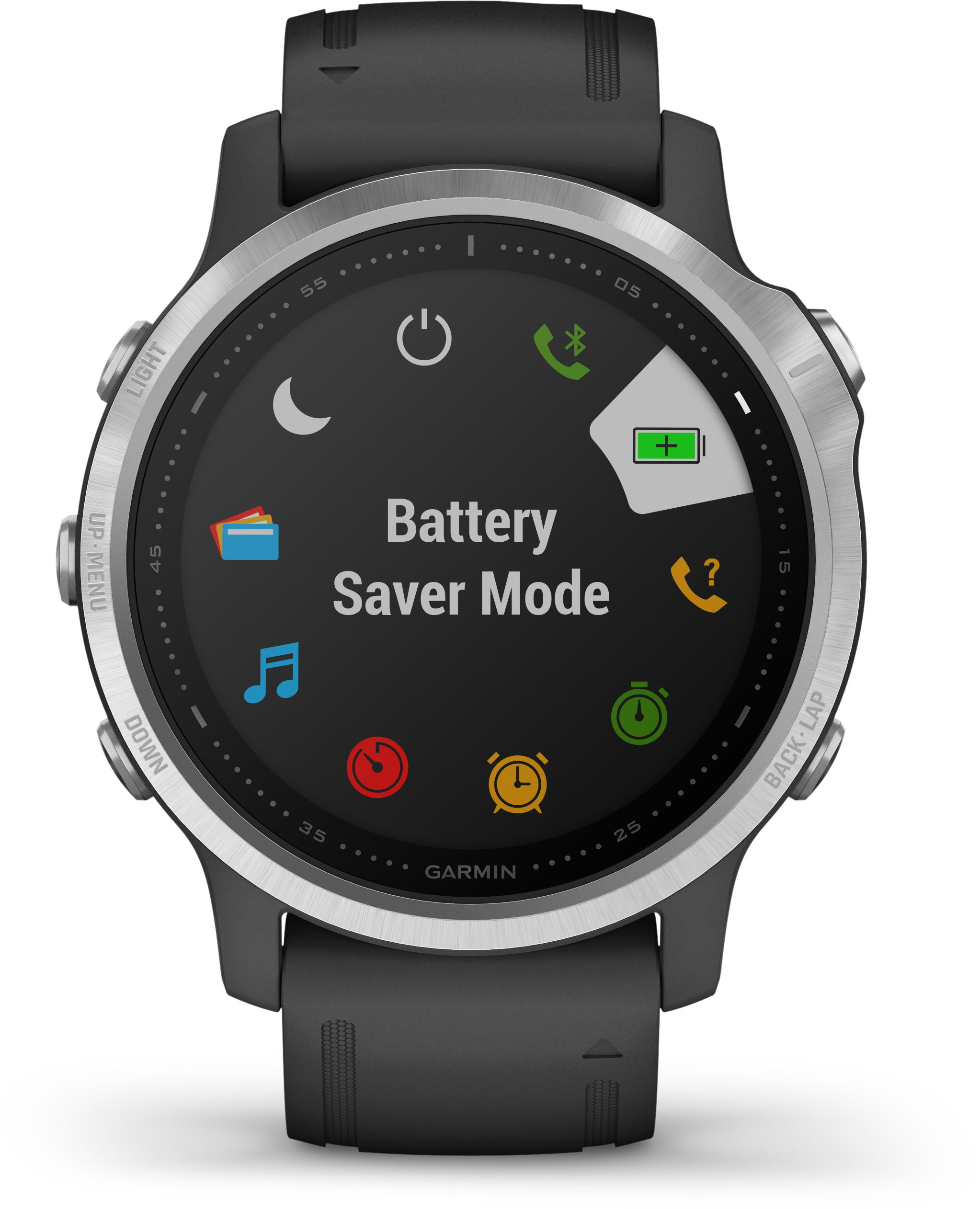 GARMIN Fenix 6s Silver Smartwatch Polymer mit Metallgehäuse Silikon, 108-182 mm, Schwarz/Silder