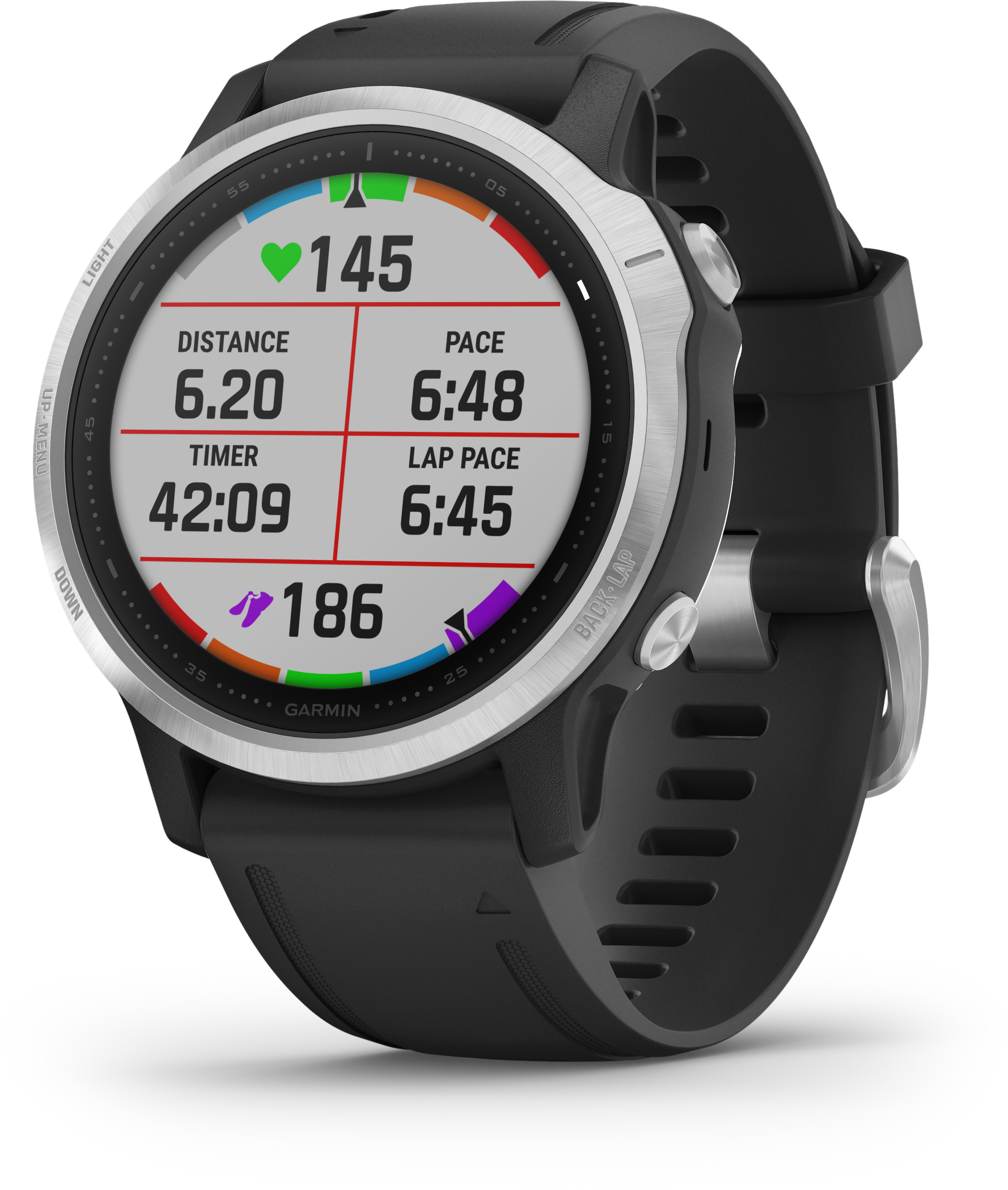 GARMIN Fenix 6s Silver Smartwatch Polymer mit Metallgehäuse Silikon, 108-182 mm, Schwarz/Silder