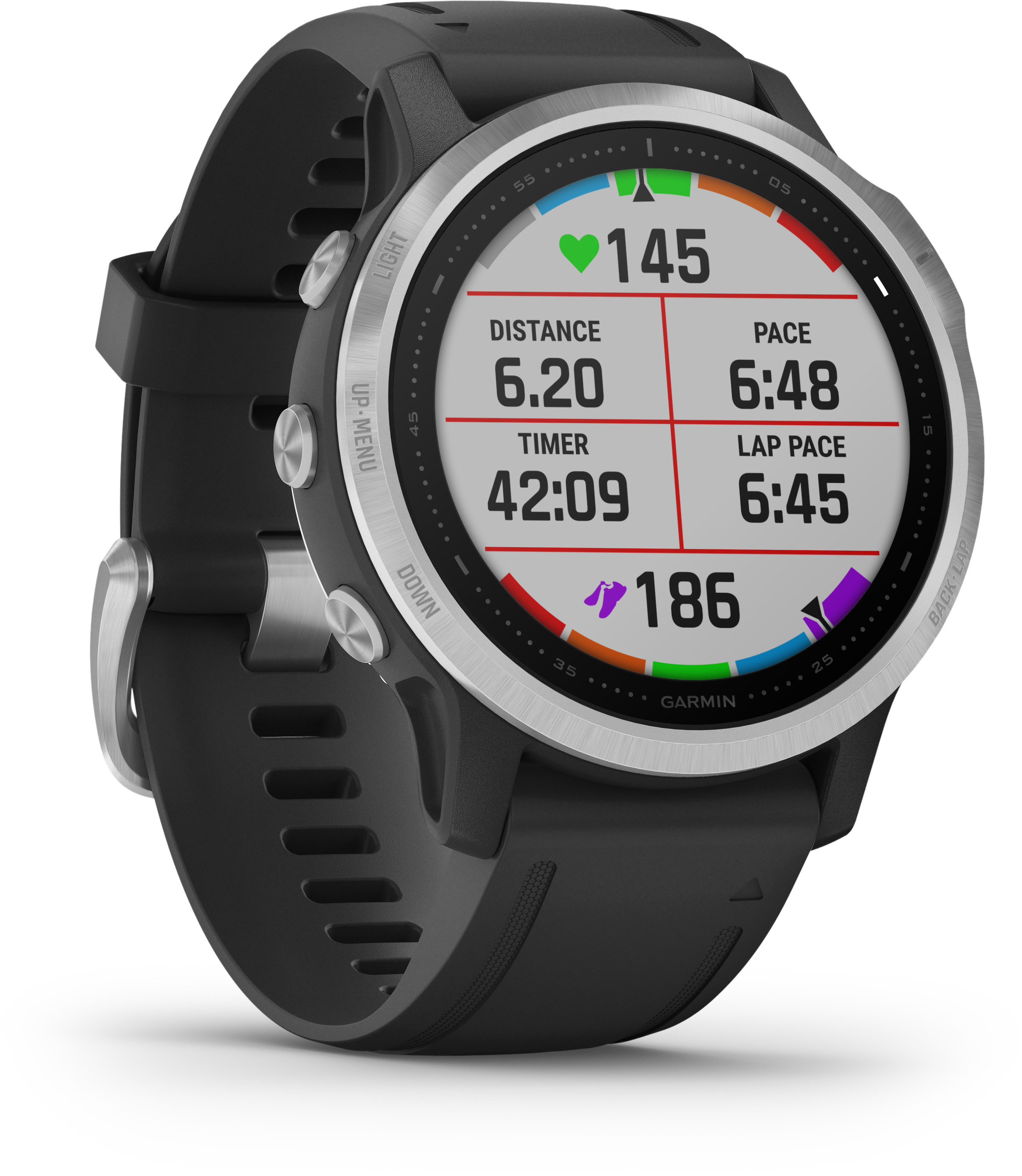GARMIN Fenix 6s Silver Smartwatch Polymer mit Metallgehäuse Silikon, 108-182 mm, Schwarz/Silder