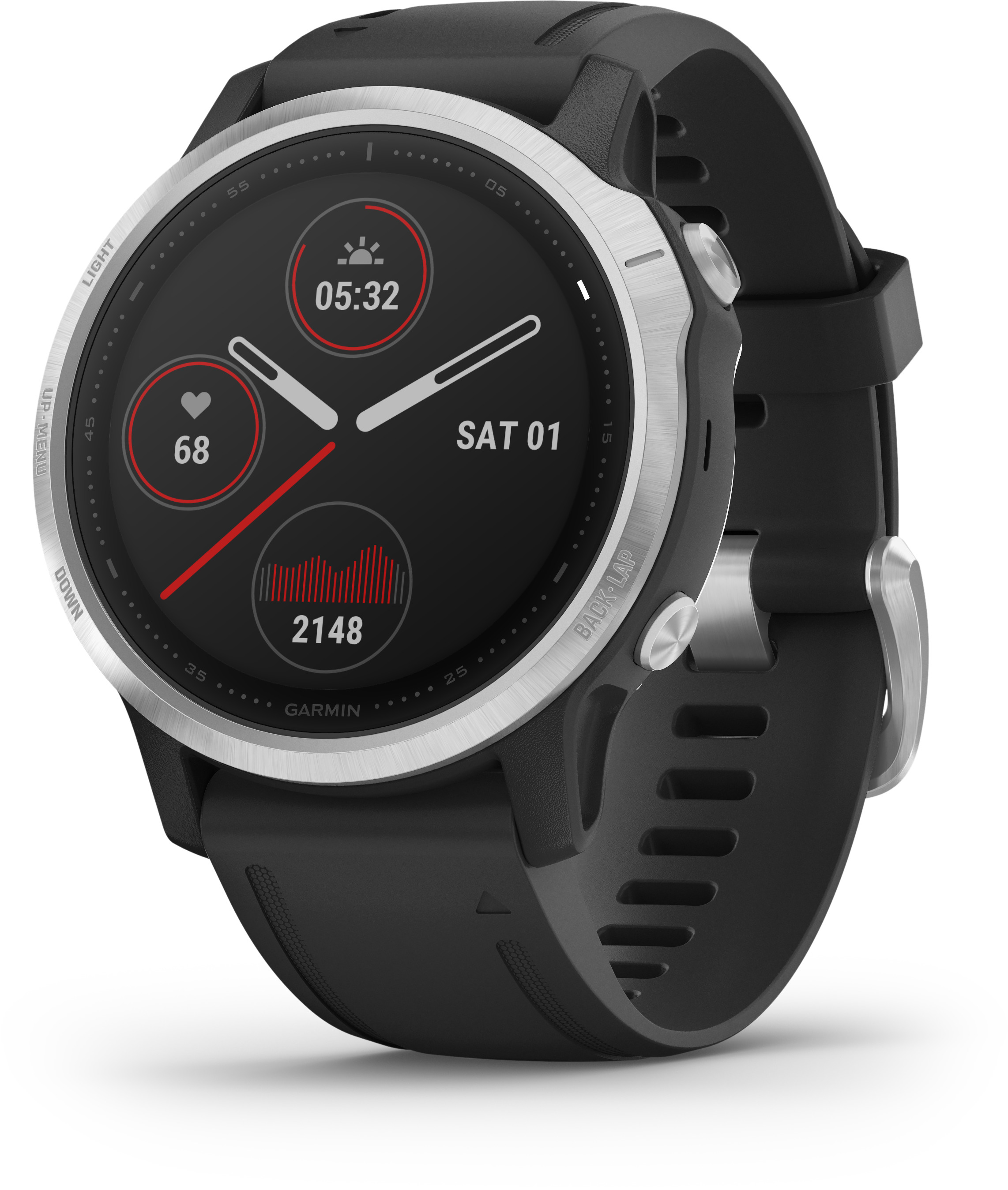 GARMIN Fenix 6s Silver Smartwatch Polymer mit Metallgehäuse Silikon, 108-182 mm, Schwarz/Silder