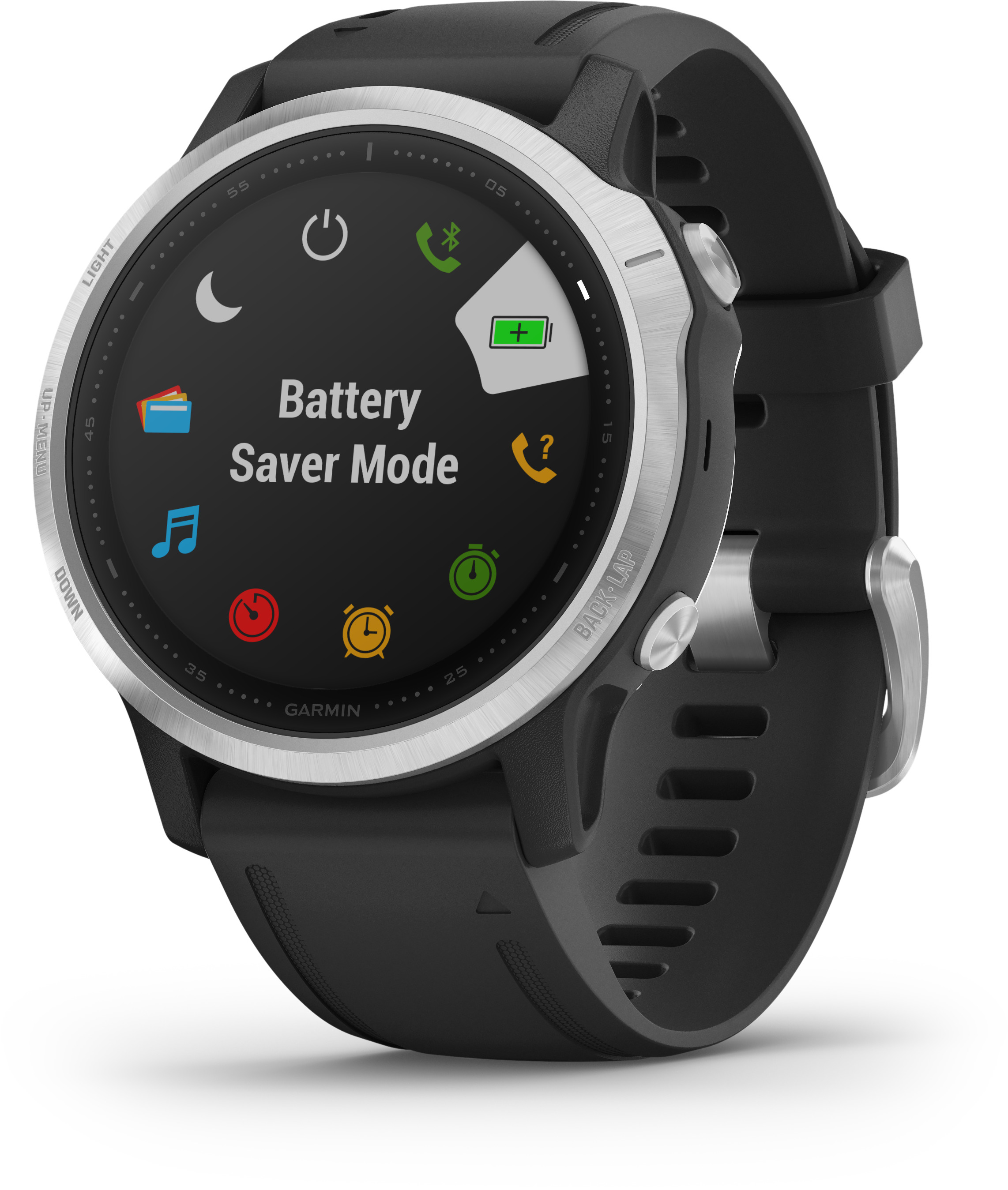 GARMIN Fenix 6s Silver Smartwatch Polymer mit Metallgehäuse Silikon, 108-182 mm, Schwarz/Silder