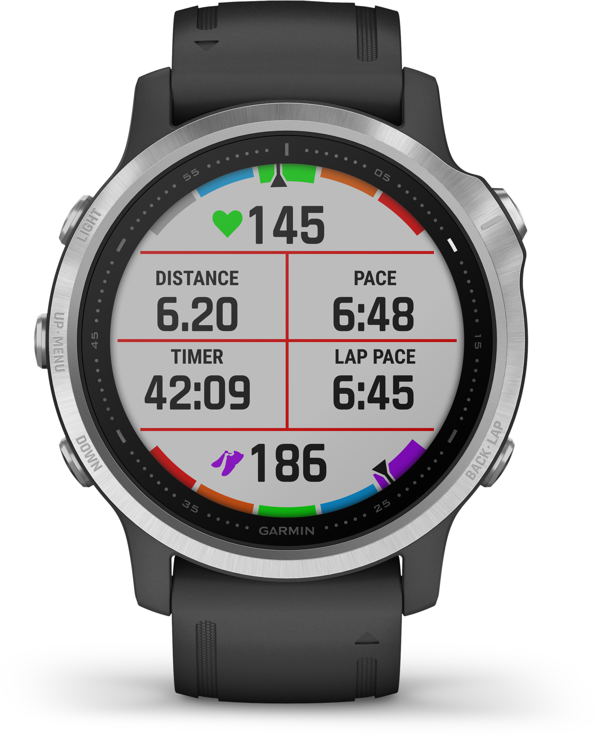 GARMIN Fenix 6s Silver Smartwatch Polymer mit Metallgehäuse Silikon, 108-182 mm, Schwarz/Silder