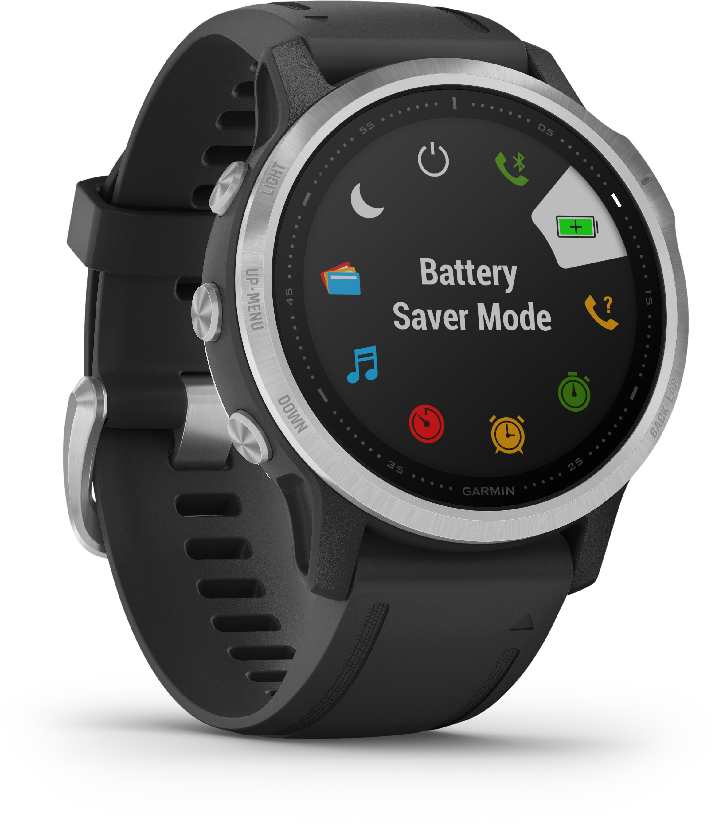 GARMIN Fenix 6s Silver Smartwatch Polymer mit Metallgehäuse Silikon, 108-182 mm, Schwarz/Silder