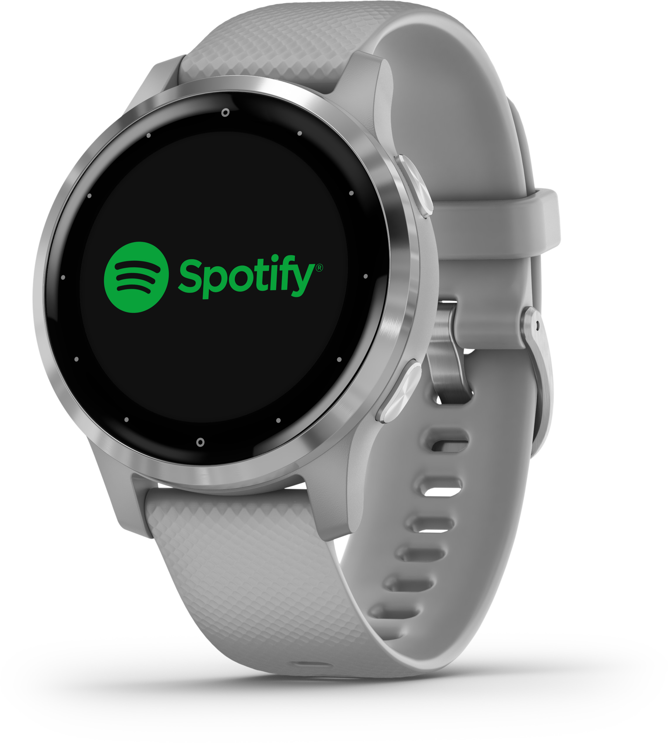 Garmin Smartwatch. Das Display zeigt das Spotify-Logo.