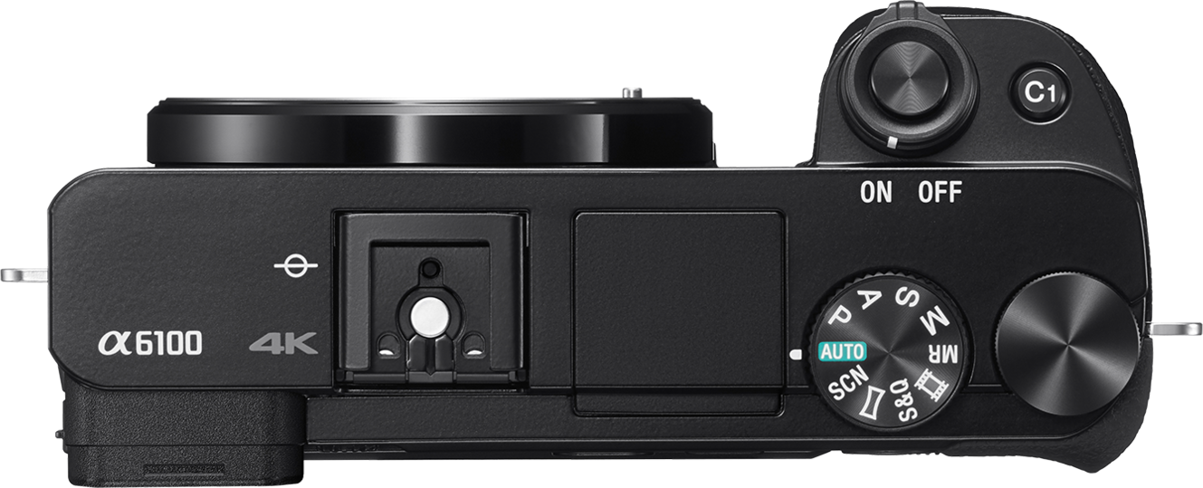 Fotocamera nera con pulsanti e impostazioni sulla parte superiore.