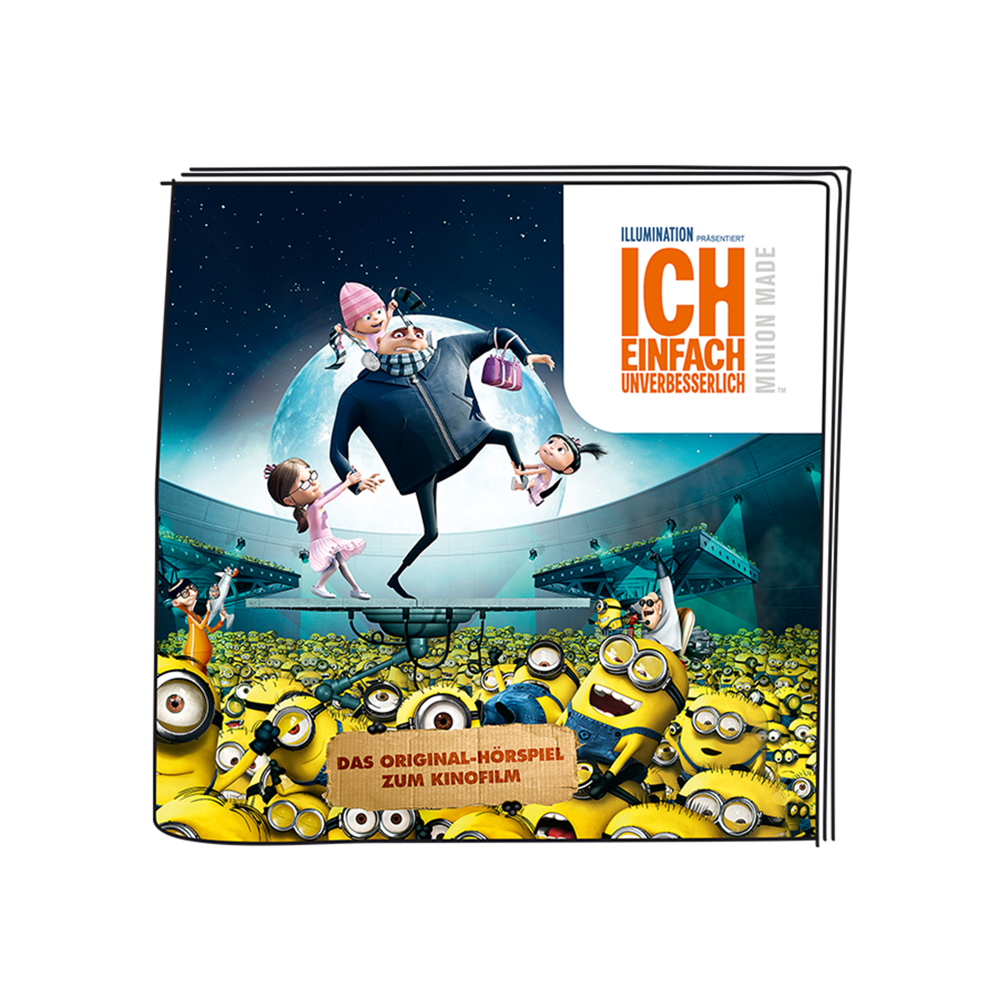 Despicable Me Filmcover mit Minions und Gru. Text ist auf Deutsch.