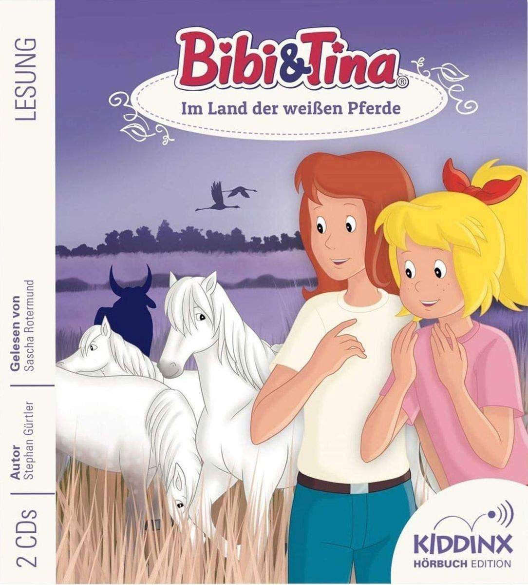 Buchcover von 'Bibi & Tina' mit zwei Mädchen und weißen Pferden.