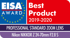 Logo EISA Award, Meilleur produit 2019-2020, OBJECTIF ZOOM STANDARD PROFESSIONNEL, Nikon NIKKOR Z 24-70mm F2.8 S.