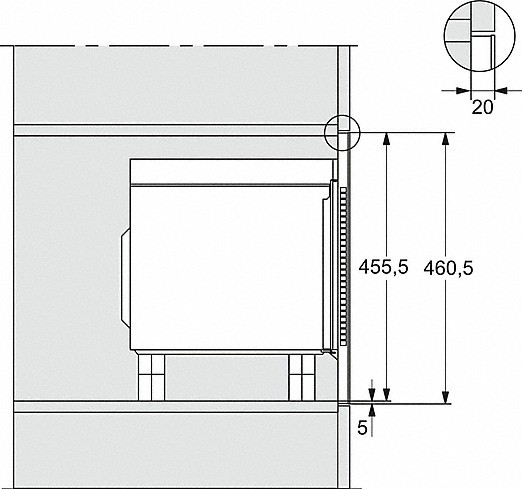 Dibujo técnico que muestra las dimensiones de instalación de un dispositivo.