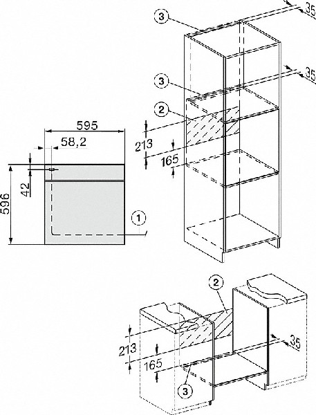 Dibujo técnico de un armario con dimensiones y detalles de construcción.