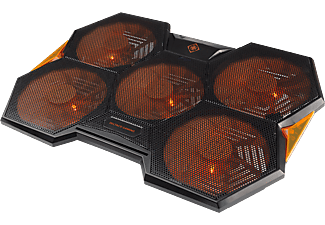 DELTACO GAMING Laptopkylare, 1000-1300 RPM, 5x140mm fläktar, 2xUSB-A, 2st stödlägen, svart/orange