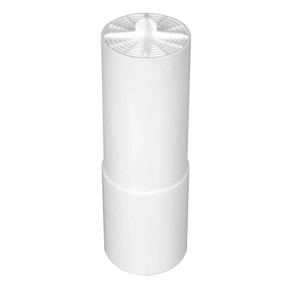 Weißer zylindrischer Luftfilter für ein Wasserfiltersystem, mit kreuzförmiger Oberseite.