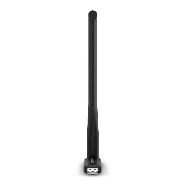 Una antena negra con un conector USB. Es un diseño largo, delgado y elegante.