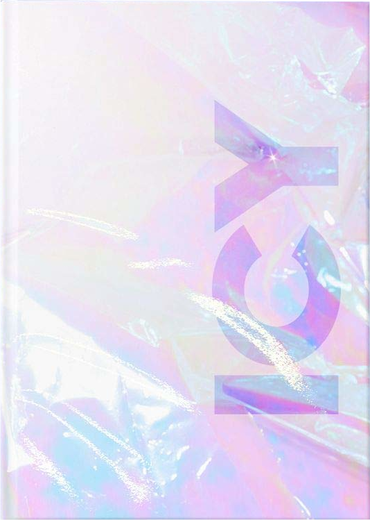 Egy színes absztrakt design a 'YK' betűkkel, holografikus, irizáló stílusban.