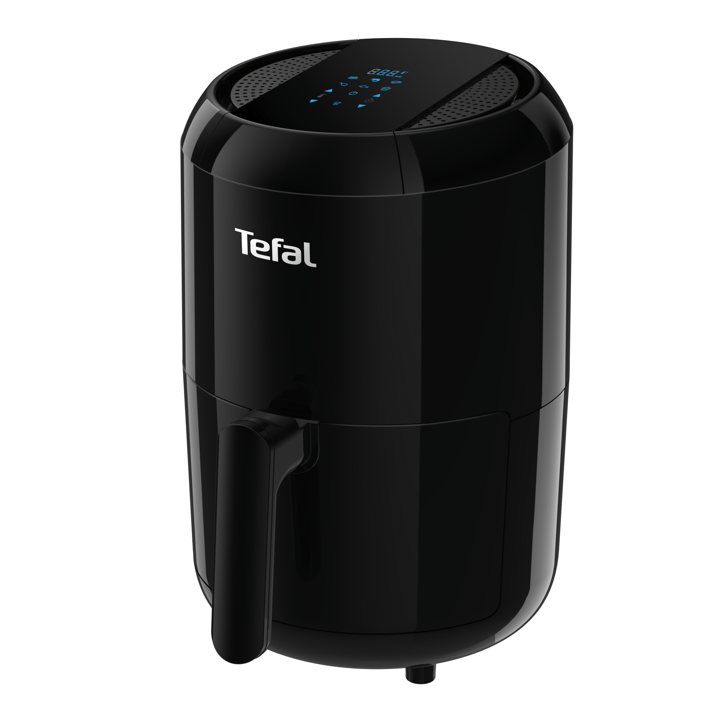 Black Tefal air fryer with a digital display on top.