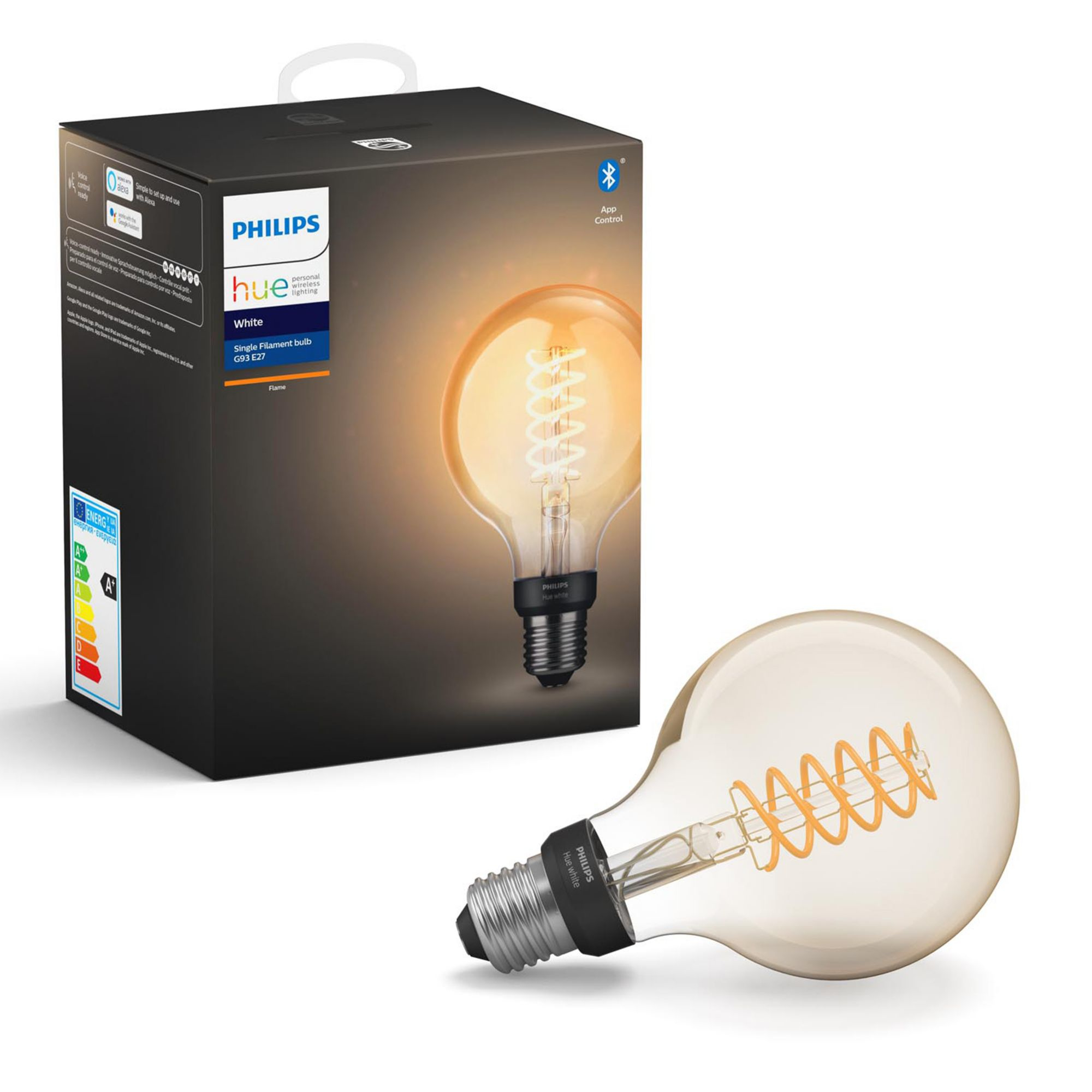 Philips Hue White pack de 1 g93 bombilla led e27 7w inteligente bluetooth filamento globo luz blanca suave regulable compatible con alexa