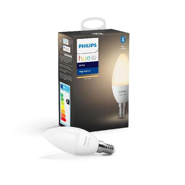 Bombilla Bluetooth Philips hue vela led luz blanca inteligente e14 suave white 5.5w regulable compatible con alexa y google home pack 1
