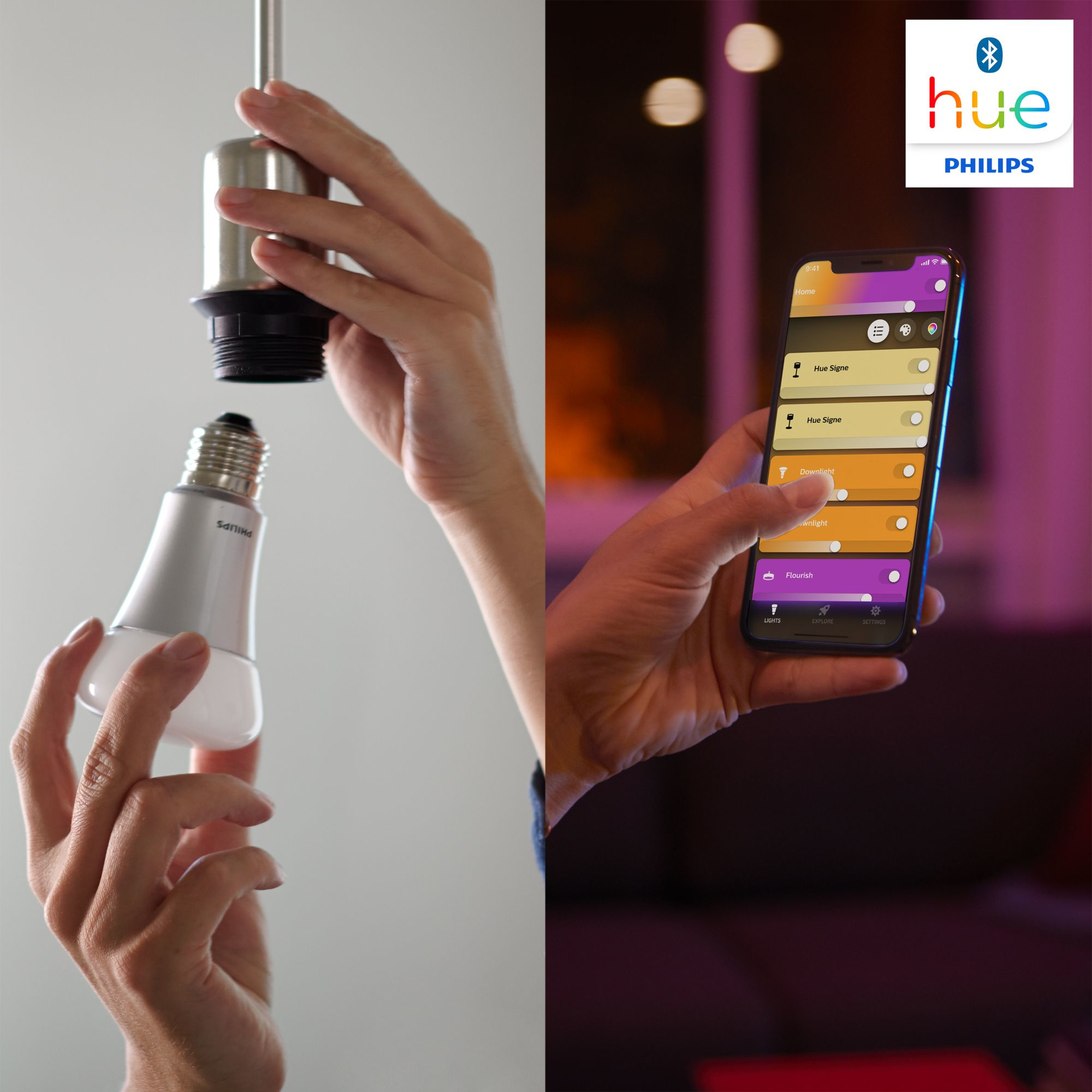 Bombilla Bluetooth - Philips Hue LED GU10, Luz blanca y color, Domótica