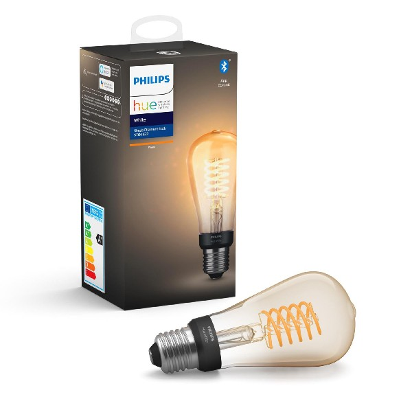 Bombilla Bluetooth - Philips Hue de filamento alargada LED E27, Luz blanca cálida, Domótica