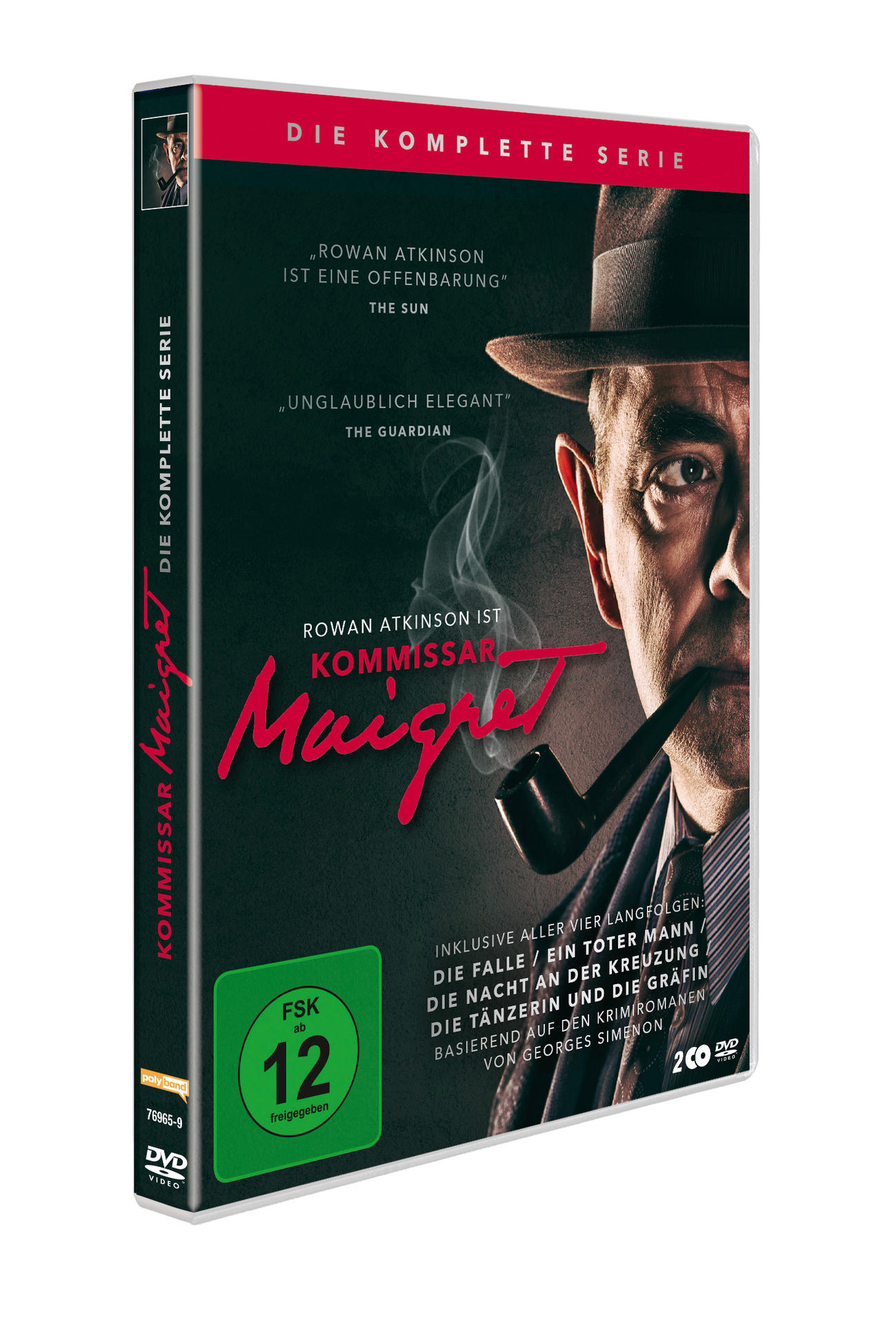 DVD-Hülle der Serie 'Kommissar Maigret', mit Rowan Atkinson, Pfeife rauchend.