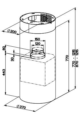 Dibujo técnico de un objeto cilíndrico con dimensiones y anotaciones.