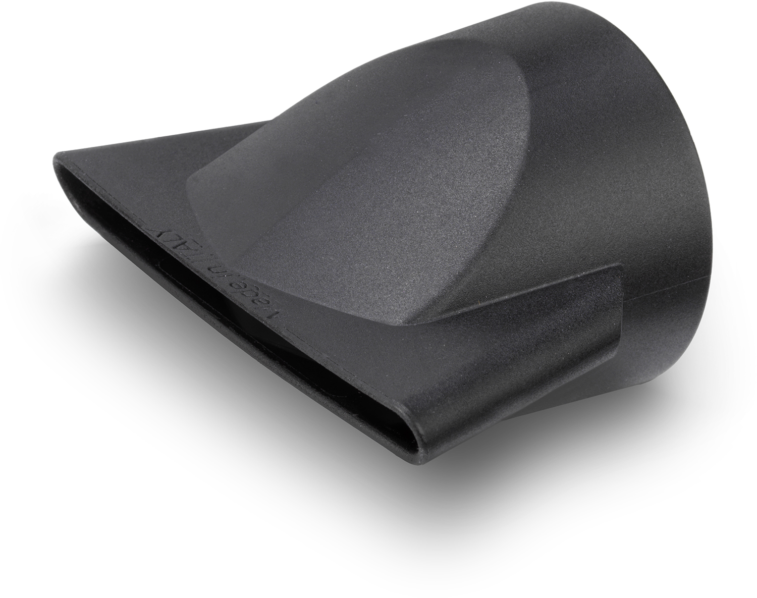 Black hair dryer nozzle. It has a flat, rectangular outlet on a white background.