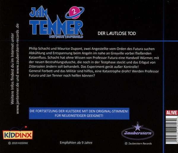 Rückseite eines Jan Tenner-Comicbuchs mit deutschem Text und einem farbenfrohen Logo.