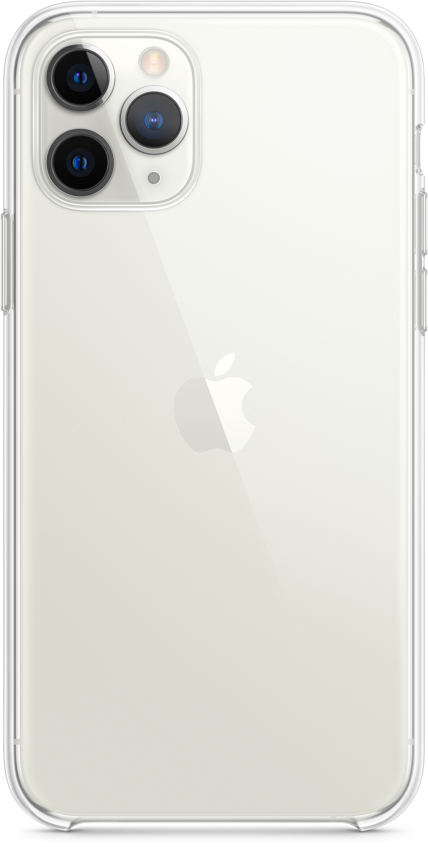 Transparente iPhone-Hülle mit drei Kameralinsen und dem Apple-Logo auf der Rückseite.