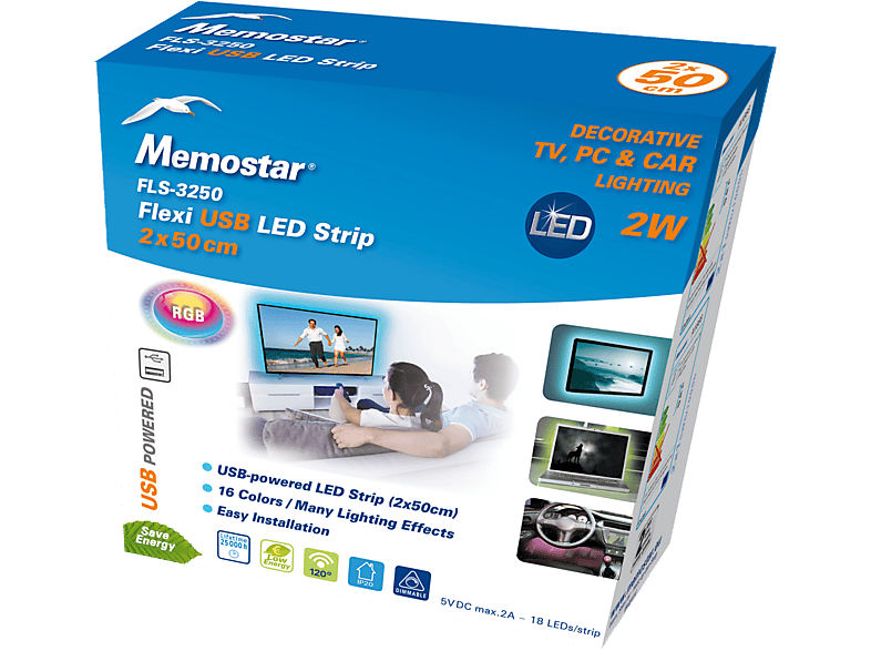 MEMOSTAR LED strip Flexi USB Meerkleurig 2 x 50 cm (A1868)