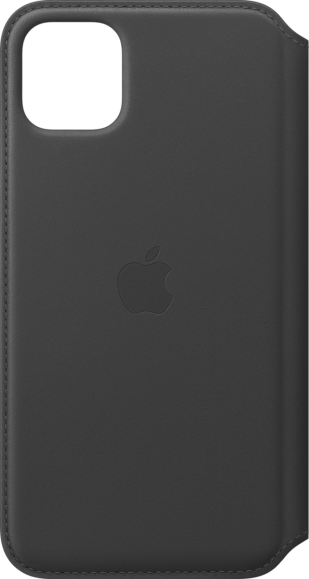 Zwarte Apple iPhone hoes met het Apple logo in reliëf. Donkergrijze leertextuur.