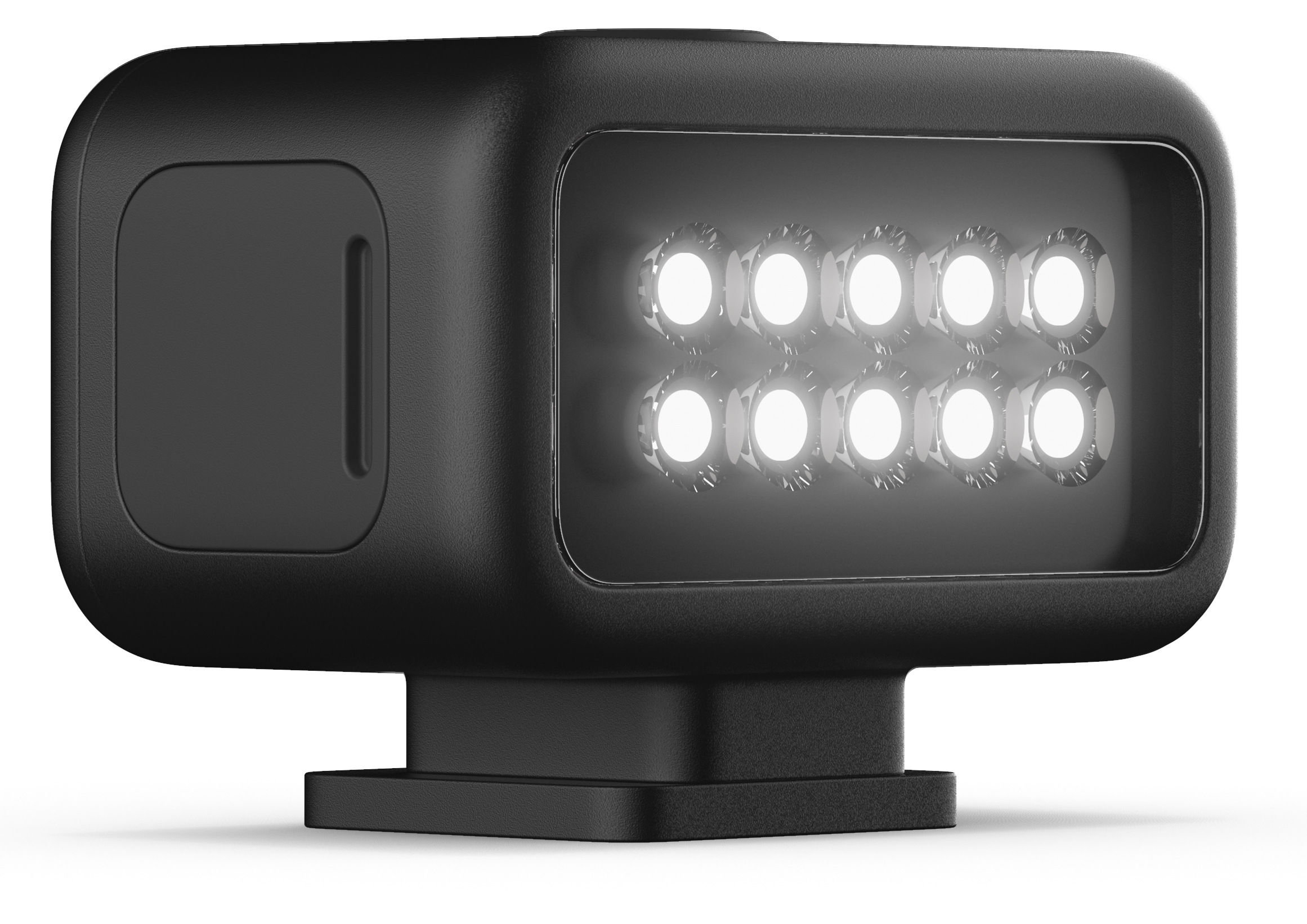 Black video light with ten LEDs and a mounting bracket.