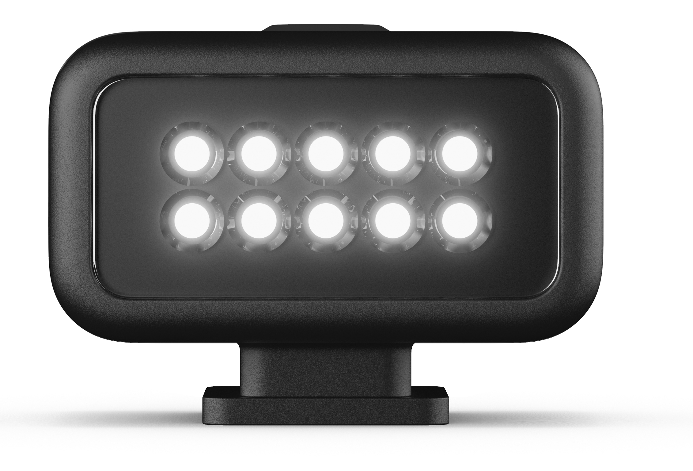 A black LED light with 10 LEDs. The light has a rectangular shape on a white background.