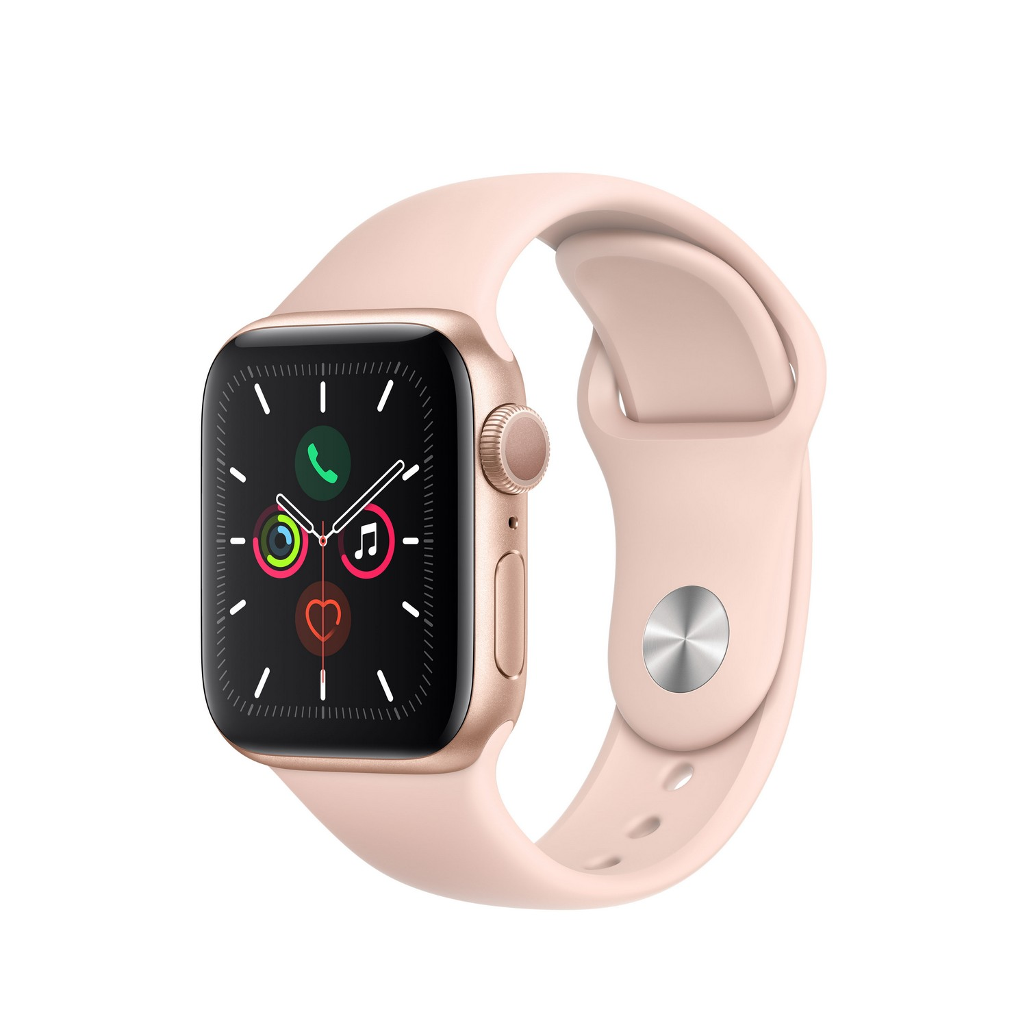 Apple Watch Series 5, Chip W3, 40 mm, GPS, Caja aluminio oro, Correa  deportiva rosa arena