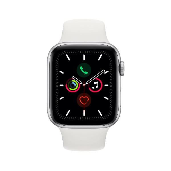 Apple Watch Series 5, Chip W3, 44 mm, GPS, Caja aluminio plata, Correa deportiva blanca
