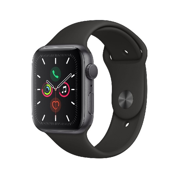 Apple Watch Series 5, Chip W3, 44 mm, GPS, Caja aluminio gris espacial, Correa deportiva negra