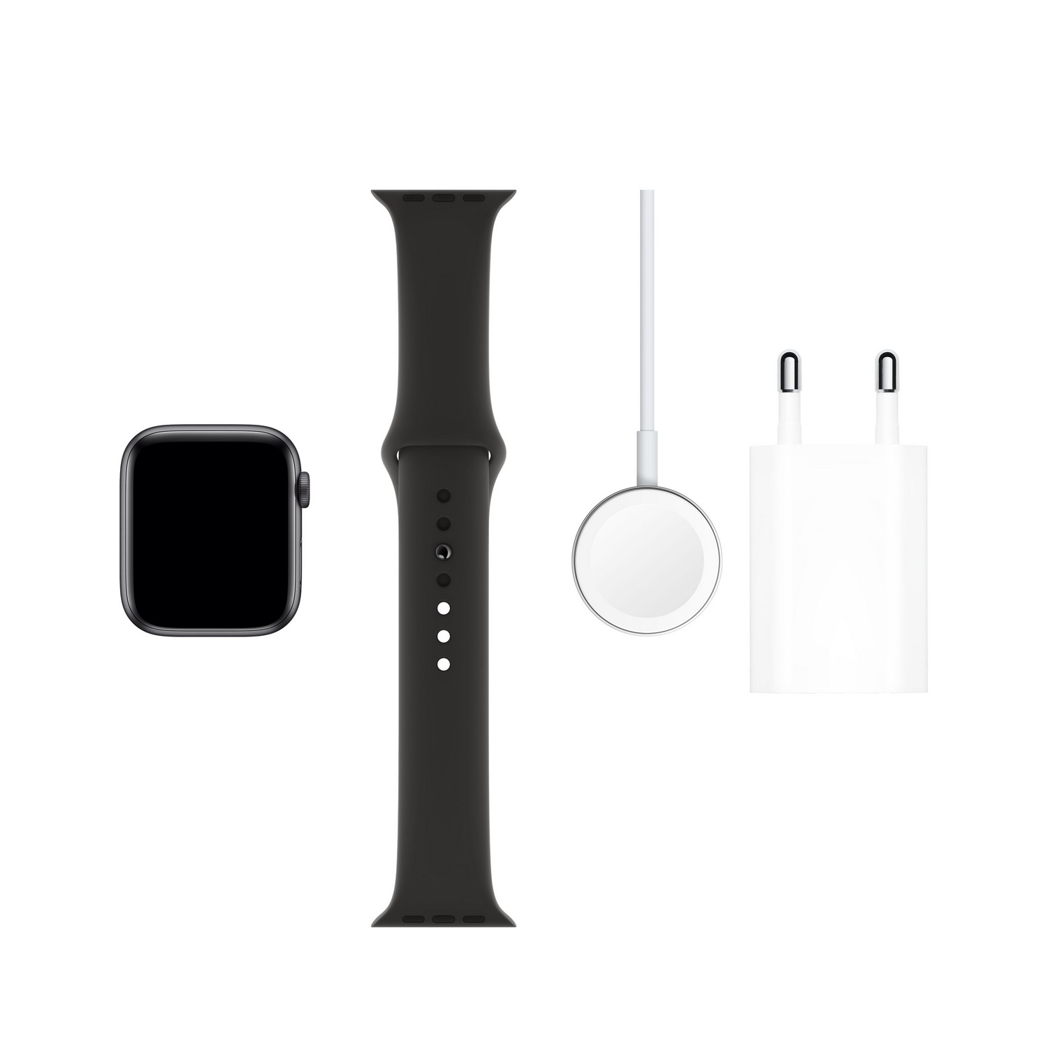 Apple Watch Series 5, Chip W3, 44 mm, GPS, Caja aluminio gris espacial, Correa deportiva negra