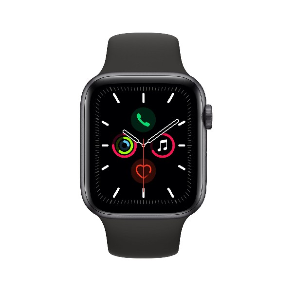 Apple Watch Series 5, Chip W3, 44 mm, GPS, Caja aluminio gris espacial, Correa deportiva negra