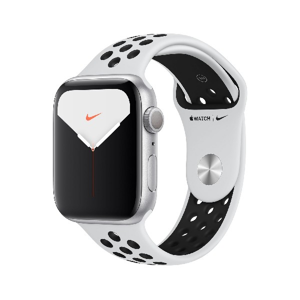 Apple Watch Nike Series 5, Chip W3, 44 mm, GPS, Caja aluminio plata, Correa Nike platino y negro
